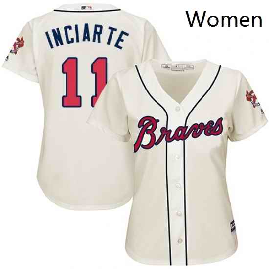 Womens Majestic Atlanta Braves 11 Ender Inciarte Authentic Cream Alternate 2 Cool Base MLB Jersey